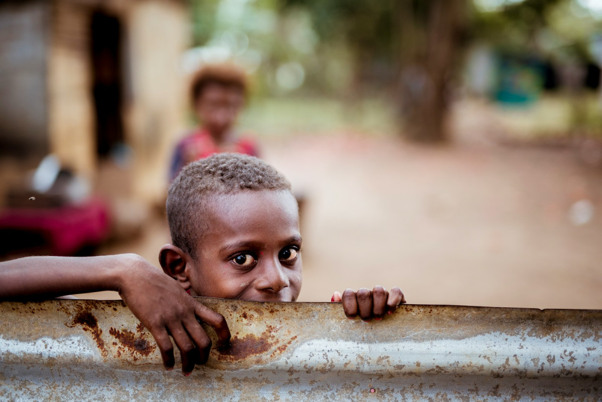 boy holding corrugated sheet